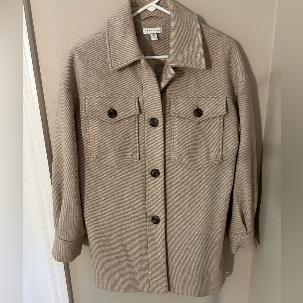 Topshop Beige Oversized Button-Up Shacket